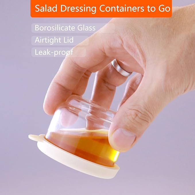 Salad Dressing Container To Go, 2.7 oz Glass Small Condiment Container with Lids, Dipping Sauce Cups for Lunch Box, Leakproof Reusable Sauce Containers, Salad Jars Meal Prep (2.7oz×2pcs)