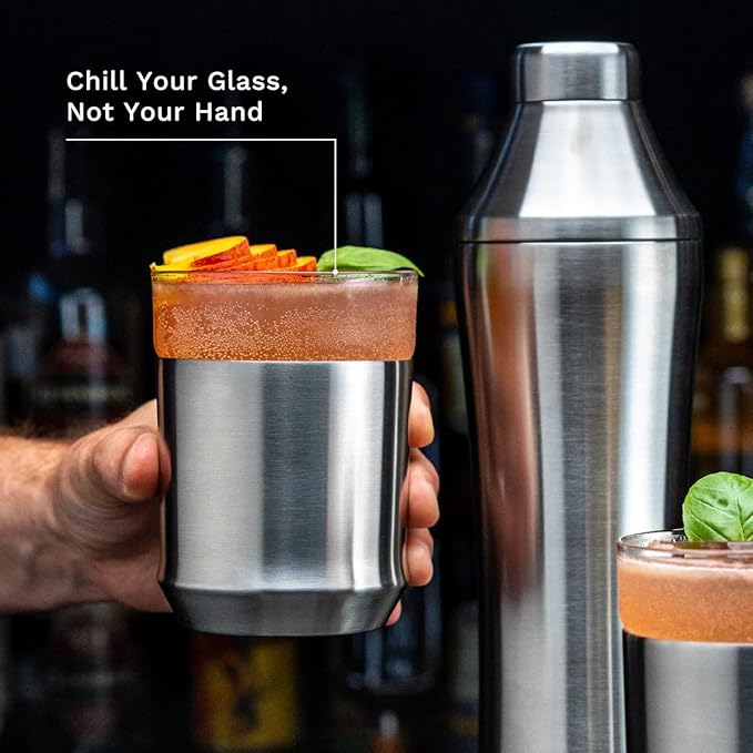 Elevated Craft Hybrid Cocktail Glass Premium Vacuum Insulated Steel Base with Removable Insert - 12oz Rocks Glass, Double Old Fashioned Lowball for Margaritas, Bourbon, Whiskey - Steel
