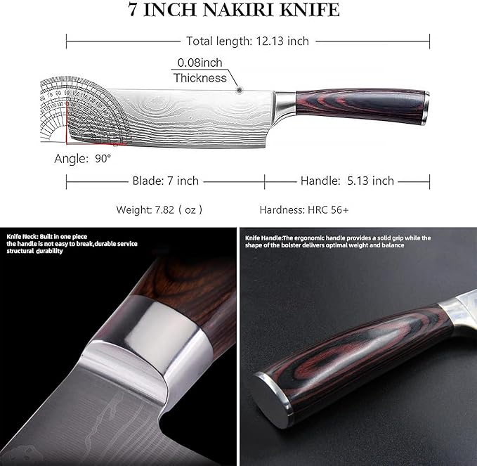 Nakiri Knife-7", Japanese High Carbon Stainless Steel Nakiri Chef Knife, Ultra-Sharp for Meat & Vegetables, Ergonomic Pakkawood Handle, Multipurpose Kitchen Knife