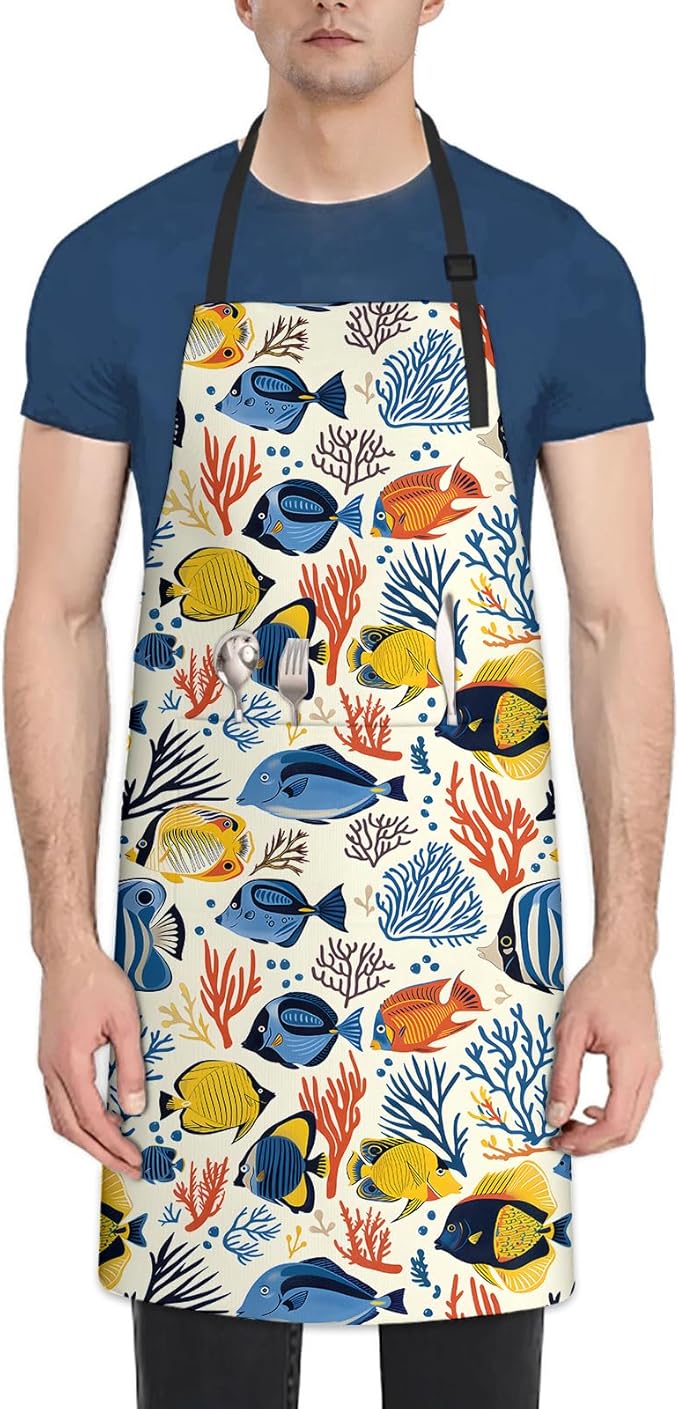 Cute Dolphin Apron for Women Men, Oxford Fabric Kitchen Cooking Chef Aprons