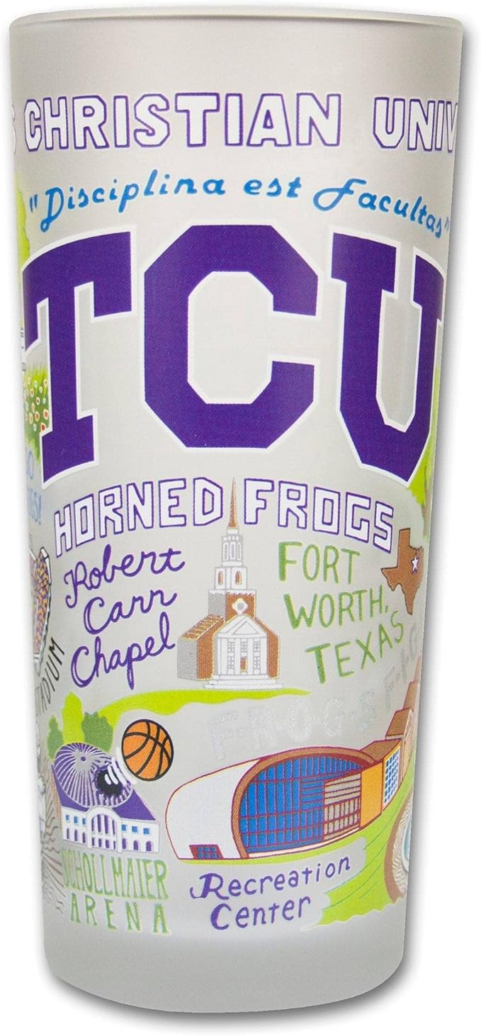 Catstudio Drinking Glass, Texas Christian University Glass Cup for Kitchen, 15oz Dishwasher Safe Tumbler for TCU Alumni