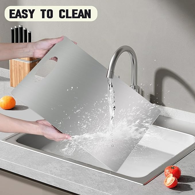 Stainless Steel Cutting Board for Kitchen, Large Cutting Board, Non Toxic, Double-Sided for Meat/Fruit/Vegetable, Dishwasher Safe & Handwasher Clean, Durability, 12" x 18"
