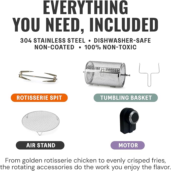 Non Toxic Air Fryer™ - Glass AirFryer 5 Quart w/ 360 Visibility, Self-Cleaning, 400F Vortex Air Fryer for Even Cooking, BPA-Free Teflon Free, 9-in-1 Functions, Rotisserie, Roast, Bake, Lavender