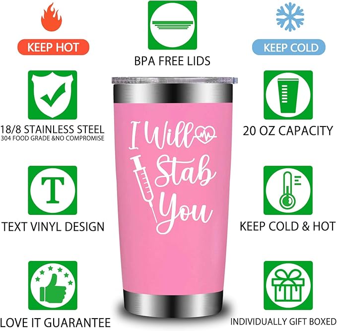 Nurse Gifts for Women - Nurses Week Gift - Nurse Graduation Appreciation Christmas Gifts for Nurses, Practitioner - 20oz I Will Stab You Tumbler Cup