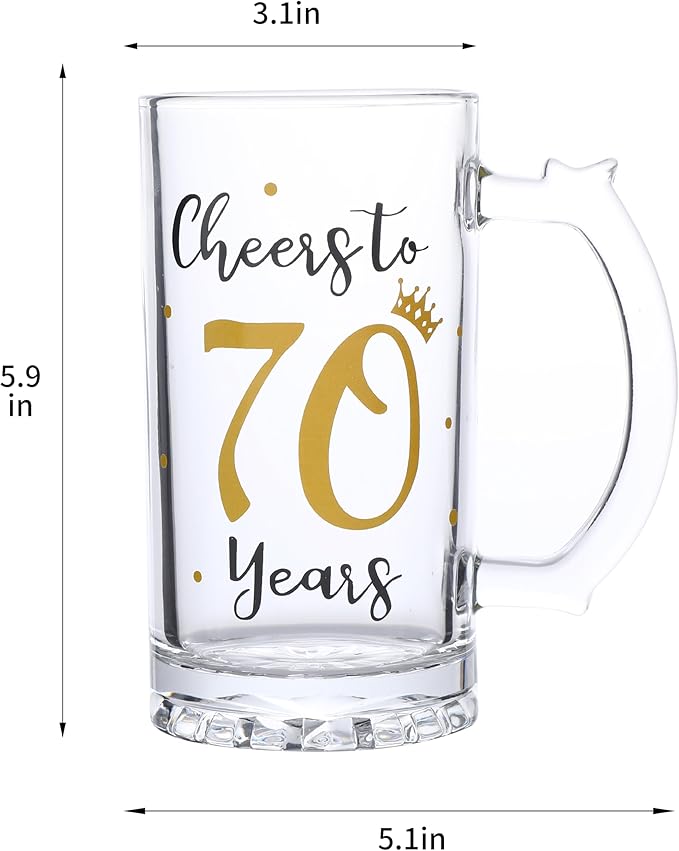 70th Birthday Gift，Men and Women Cheering 70th Birthday Beer Mugs，Cheers to the 70th Anniversary Beer Glass，70th Birthday Party Wedding Anniversary Decorative Gift, 18 Ounce (Cheers to 70 Years)