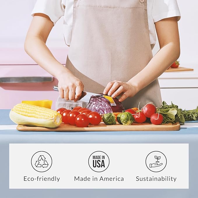 Elihome Premium Series Color Code Wood Fiber Dishwasher Safe Cutting board for Kitchen, Made in USA, Food Icon, Juice Grooves, Non-Porous, Non-slip Feet,Large 16" x 12"