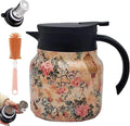 Vintage Floral Pattern Teapot – Built-In Infuser, 800ML/1000ML Heatproof Stainless Steel Teapot with Lid for Hot Drinks (Pink, 1000ml-Plastic handle)
