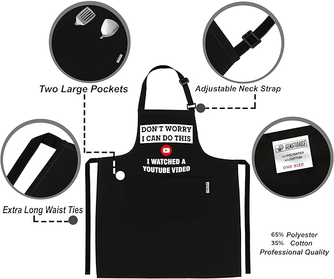 Funny Grilling Aprons for Men with Pockets BBQ Novelty Cooking Apron for Son Grandad Christmas Fathers Day Gift