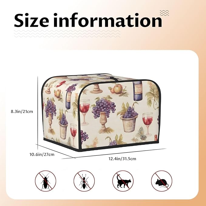 Retro Wine Grape 4 Slice Toaster Cover, Dustproof, Waterproof, Polyester, Easy to Clean, Great Gift