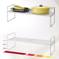 Hole Pattern Expandable Shelf Organizer,2Pack 10.2" Wide Easy to Assemble Cabinet Organizer Shelf, 16.5~27.1" Adjustable Height&Stackable Spice Organization for Cupboard, White