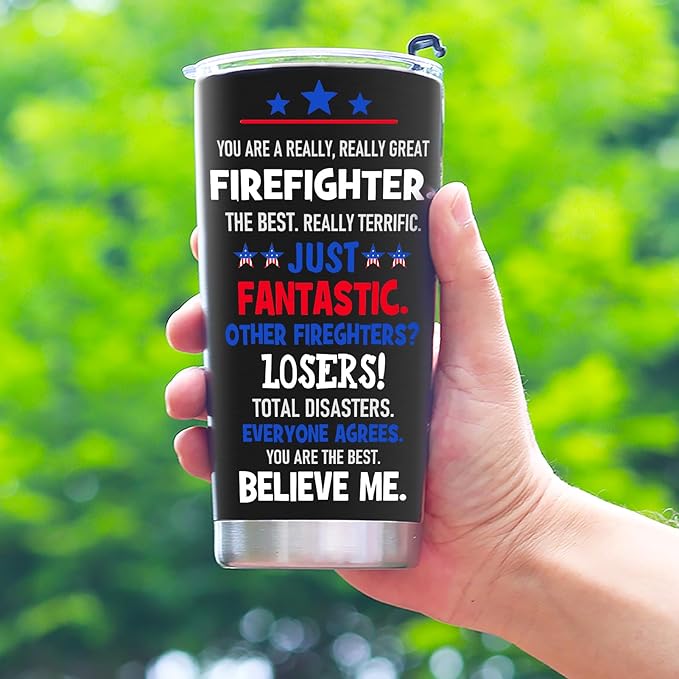Firefighter Gifts for Men, Fireman Gifts for Firefighters Men - Firefighter Christmas Gift for Fire Fighter, 20 OZ Firemen Stainless Steel Insulated Travel Coffee Tumbler Cup