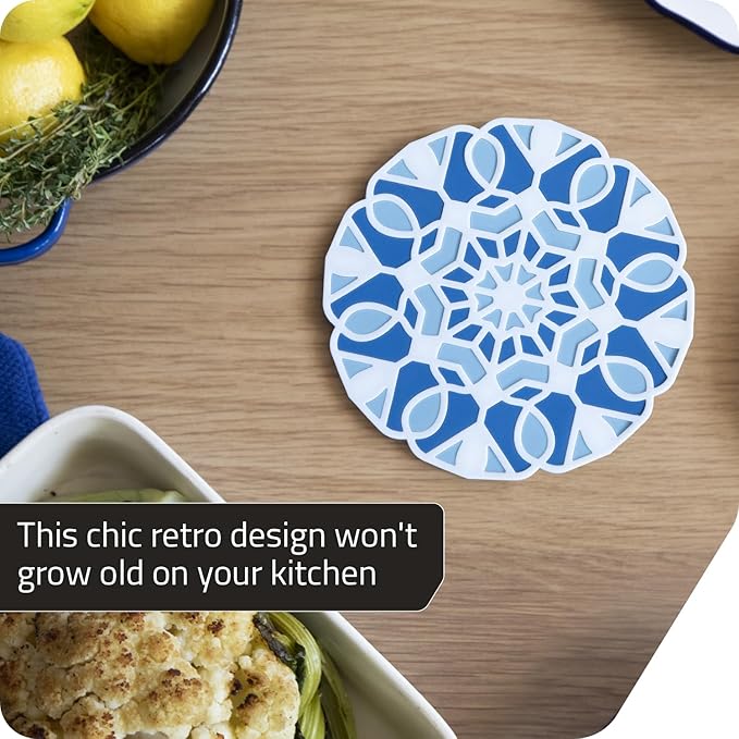 Peleg Design TriveTile Trivet Set – for Hot Pots and Pans - Fun and Decorative – Non-Slip Heat-Resistant Kitchen Trivets - Split into 3 Trivets, Holds 3 Dishes Simultaneously - 7x7 inches (Navy)