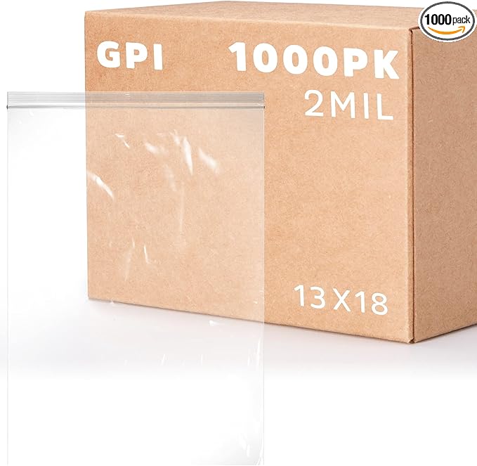 GPI - 2.5 Gallon Extra-large Zip Bags, 13" x 18" Large Reclosable Lock Zip Bags, Clear Plastic Zipper Storage Bags with Zip Top Lock for Freezer, Clothing, Food, Supplies - 1000 Count