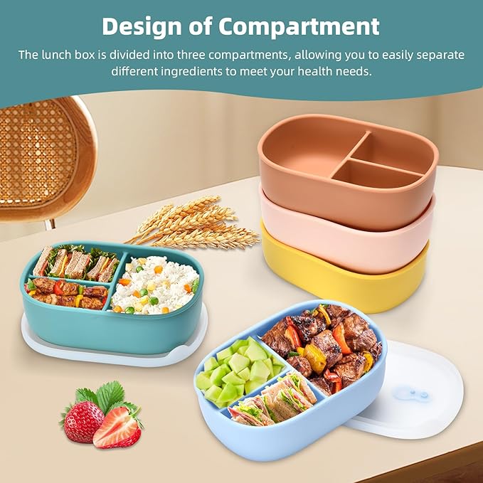 Bento Box, Ideal Leakproof Lunch Box Containers for Adults Men Women with 3 Compartments, Durable Lunch Containers for Family