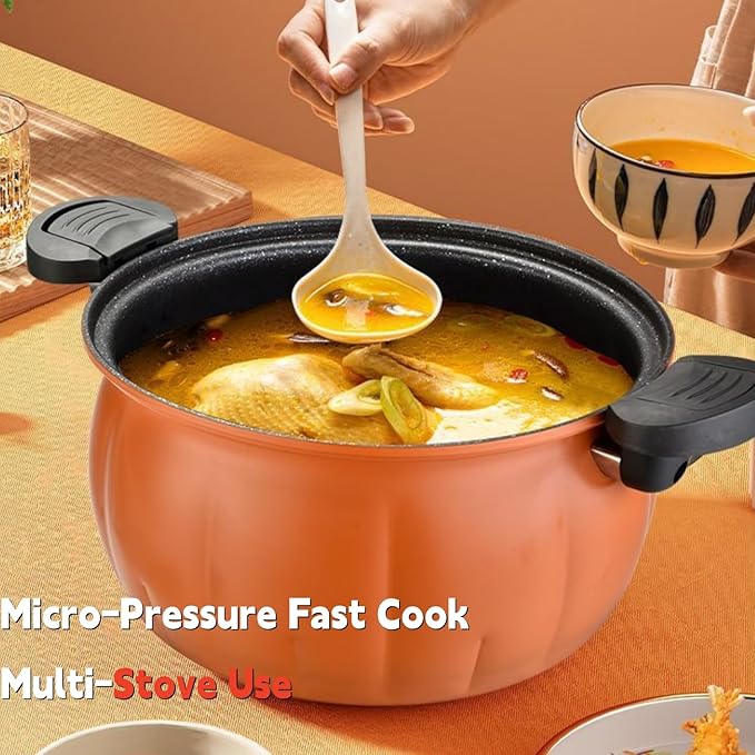 Multifunctional Large Capacity Non-Stick Pressure Cooker, Micro Pressure Cooker Pot, Non-Stick Surface, Visual Glass Lid, with Lid for Culinary Styles (Pumpkin shape-8L)
