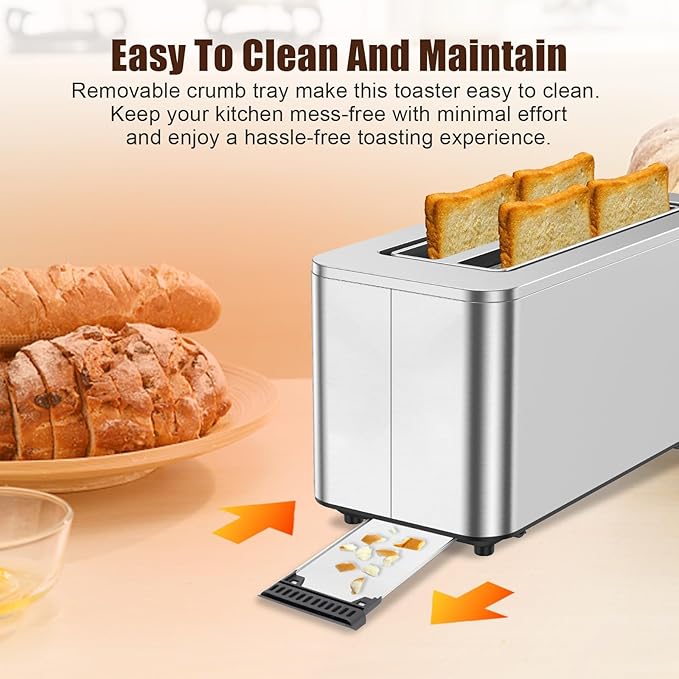 Touch Screen Toaster 4 Slice, 4 Bread Types, 4 Shade Settings, LCD Display, Extra Wide 1.5" Slots, Memory Function, 1400W，16.54 * 8.66 * 7.48inch