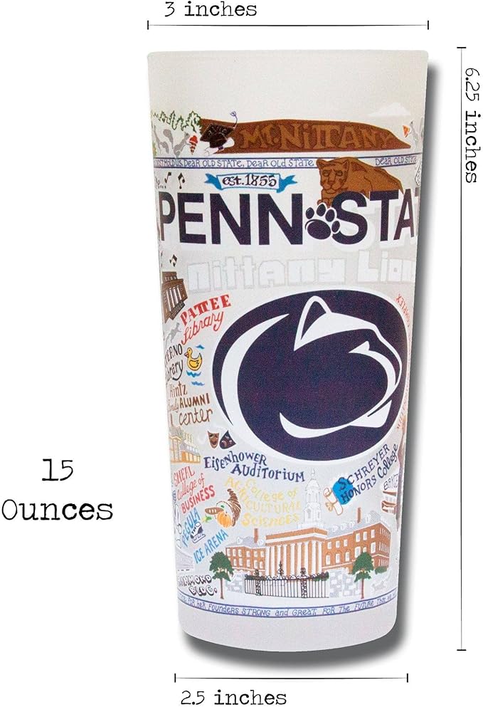 Catstudio Drinking Glass, Penn State University Glass Cup for Kitchen, 15oz Dishwasher Safe Tumbler for Penn State Alumni