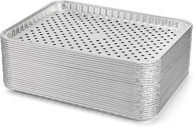 24-Pack Disposable Aluminum Foil BBQ Grill Topper Pan – Prevents Food from Falling into the Grill or Sticking to the Grate – No Clean Up Required – Perfect for Camping and Outdoor Use - 15” x10” x1.5”