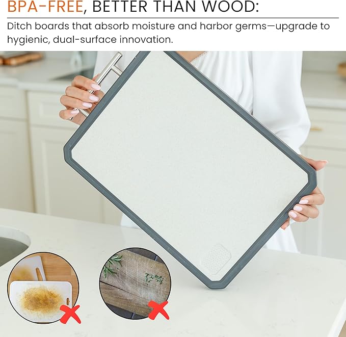 PurpleDove Double-Sided Cutting Board Set [Large] SS304 Stainless Steel Chopping Boards | Stain-Resistant, Non-Porous | Reversible Chopping Board for Meat & Vegetables