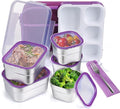 DaCool Stainless Steel Kids Bento Lunch Box Leak Proof BPA-Free School Lunch Container 5-Compartment with Lunch Bag and Fork for Toddler Child Adult, Food Snack Container for Picnic Outdoors,Purple