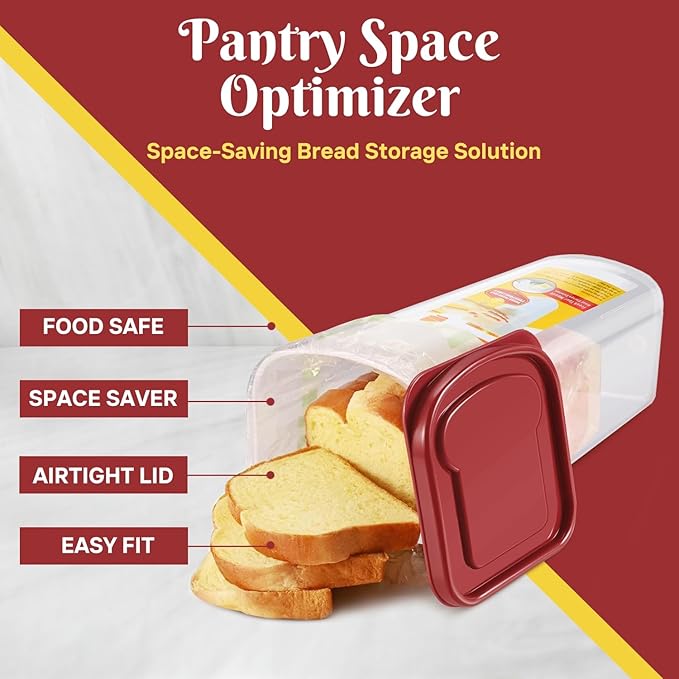Flexzion 2 Pack Bread Containers Storage Airtight Loaf - Clear Bread Box for Kitchen Countertop BPA-Free Bread Loaf Storage Container Space-Saving & Durable Plastic Bread Container & Dispenser, Red