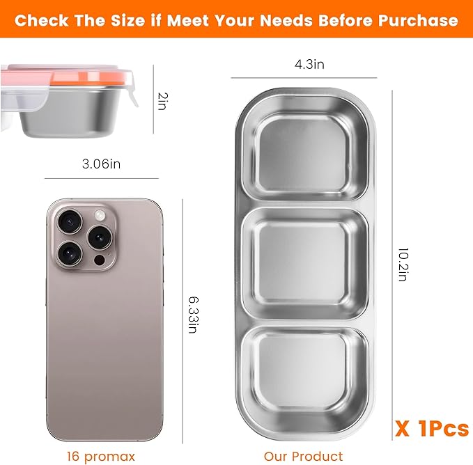 Bandesun Stainless Steel Snack Containers for Kids & Adults, 1 Pack Leek Proof Metal Bento Lunch Box with lids, Lunchable Containers for Travel, School, Home - Stackable Bento Snack Box