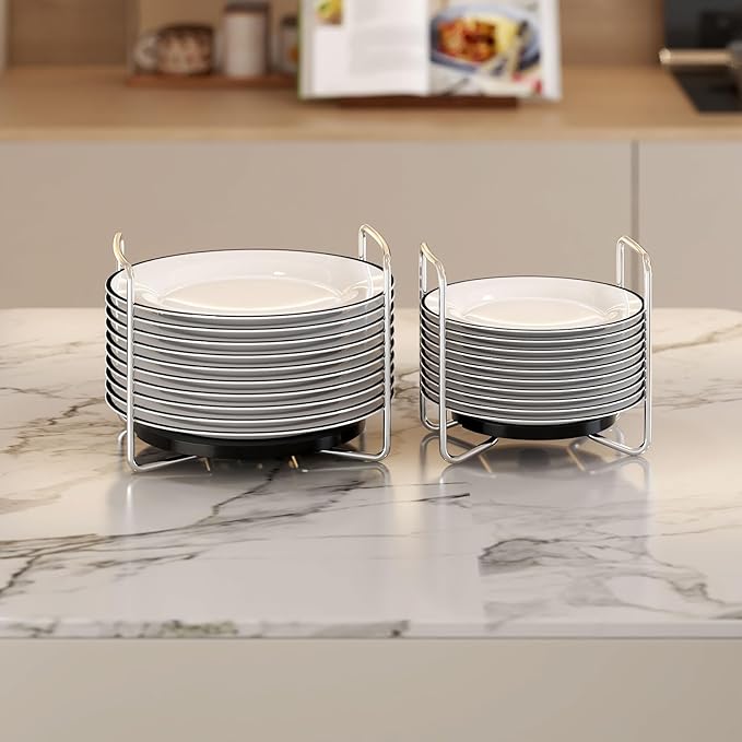 Adjustable Bamboo Dish Drying Rack - Stainless Steel 304 Dish Rack for Kitchen | Counter Home Essentials for Efficient Dish Organization and Drying (Black, 1*Small&1*Large)