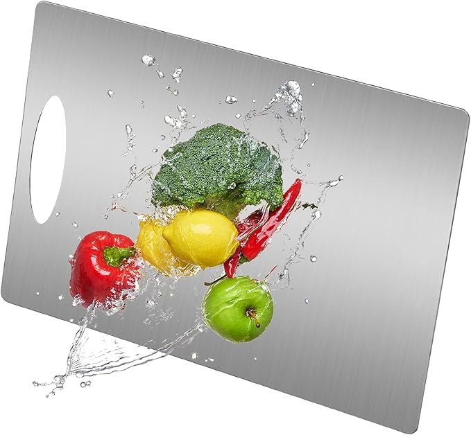 Stainless Steel Cutting Board for Kitchen, Large Cutting Board, Non Toxic, Double-Sided for Meat/Fruit/Vegetable, Dishwasher Safe & Handwasher Clean, Durability, 12" x 18"
