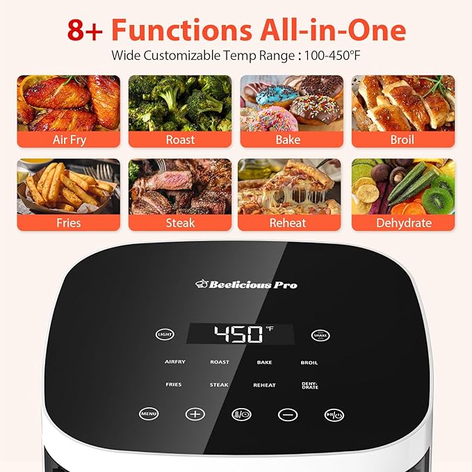 Air Fryer, Beelicious 8-in-1 Smart Compact 4QT Air Fryers with Viewing Window, Shake Reminder, 450°F Digital Airfryer with Flavor-Lock Tech, Dishwasher-Safe & Nonstick, Fit for 1-3 People, White