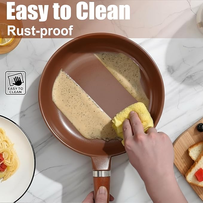 Pure Ceramic Frying Pan, Nonstick 10 Inch Ceramic Skillet (Crafted From Natural Clay Minerals Through Firing), PFAS-Free, Non Toxic/No Coatings Cooking Pan, Induction Pan (Brown)