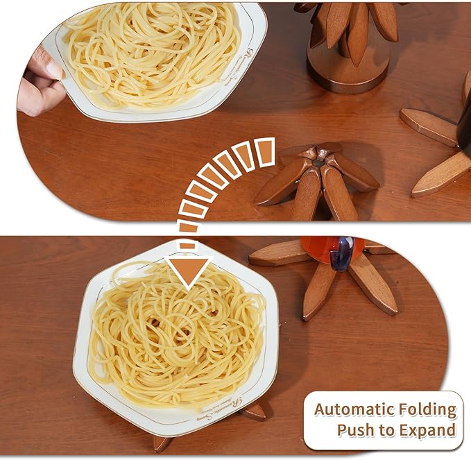 Wooden Trivets for Hot Dishes, Tree Shape Trivet Set, Foldable Kitchen Wooden Trivets, Tree Coaster for Hot Dishes、Pot、Bowl、teapot、hot Pot Holders (4 Piece-Walnut)