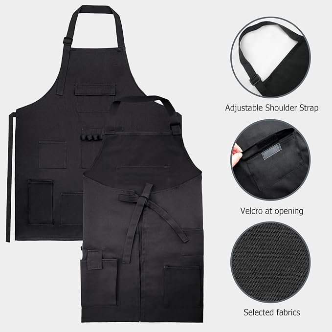 boshiho Adult Painting Aprons, Adjustable Buckle, Barber Apron with Pockets for Women/Men/Unisex, Utility or Work Apron (Black)