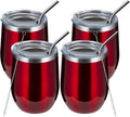 MEWAY 12oz/4 Pack Wine Tumbler Glasses with Lid - Stemless Double Wall Vacuum Stainless Steel Travel Tumbler - Keeping Cold & Hot for Wine,Coffee,Cocktails,Gifts (Burgundy,Set of 4)