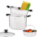 Stainless Steel Pasta Pot With Strainer Insert 4pc 10 Quart, Steamer for cooking, Spaghetti Pot, Stock & Pasta Pots Multipots, Steamer Set With Basket With Lid, Induction Compatible