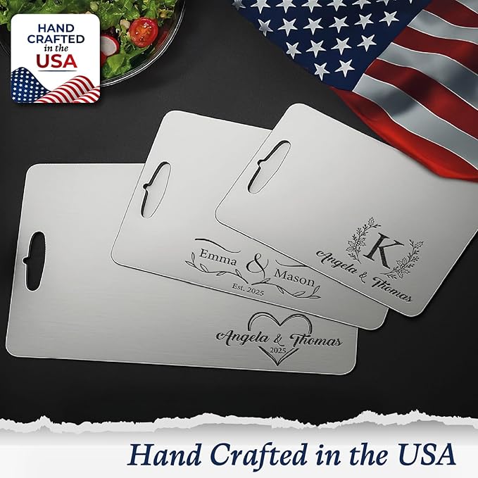 Personalized Titanium Cutting Board, Custom Engraved Name, Cutting Board for Kitchen, Premium Stainless Steel & Titanium Chopping Board for Wedding, Anniversary, Housewarming, or Christmas Gift