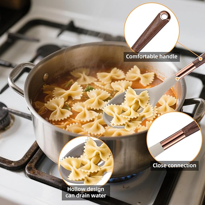 MANJIA Silicone Spoons Set, Nonstick Silicone Slotted Spoon & Solid Spoon Set, Serving Spoons kitchen Spatula for Cooking Fish, Eggs,Flipper, Cooking Utensils Set 2pcs (khaki-spoons)