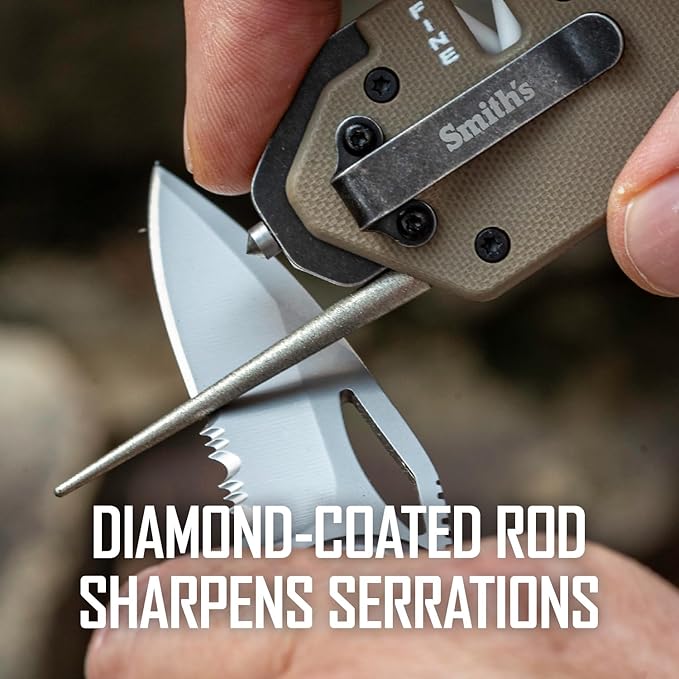 Smith’s Pocket Pal Tactical Knife Sharpener - 2 Stage Sharpener & Diamond Sharpening Rod - Pocket Clip - Outdoor Hunting Knife & Hook Sharpener - Compact & Lightweight