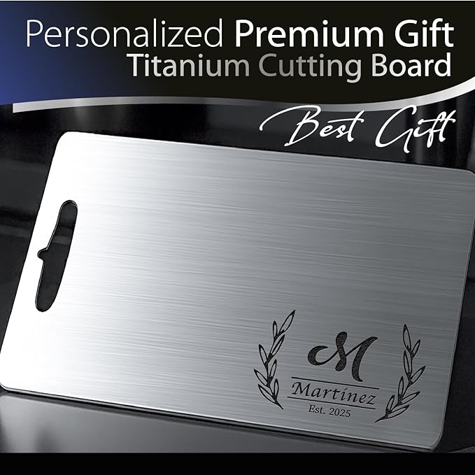 Engraved Titanium Cutting Board with Custom Name, Personalized Stainless Steel Board for Couple, Women, Mom Gift, Custom Cutting Board Gifts for Christmas, Housewarming, Wedding, Anniversary