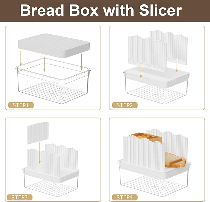 Bread Box with Slicer & Ice Chilled Condiment Caddy, Portable Airtight Bread Storage Container with Lid Handle for Kitchen Counter, Bread Keeper for Homemade Bread,Toast, Bagel, Cookies, Pink