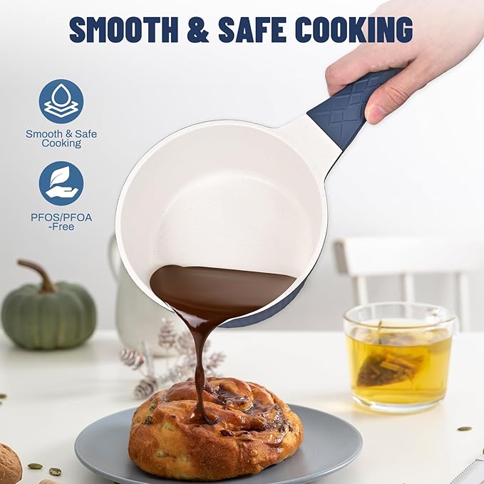 Small Sauce Pan with Lid, 1.5QT Small Cooking Pot, Granite Nonstick Cookware, PTFE & PFOA Free, Dishwasher Safe, Perfect for Boiling Milk, Sauce, Gravies, Pasta, Noodles