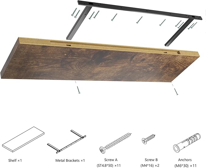 Wall Shelf Set of 3, Rustic Brown Floating Shelves 30 in W x 10 in D x 1 in H, Wooden Floating Wall Shelf with Invisible Brackets for Living Room/Bedroom/Bathroom/Kitchen Storage and Decor