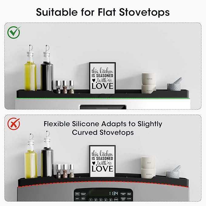 Bumusty Silicone Magnetic For Back Of Stove, Over The, Magnetic, Kitchen Spice Rack Organizer, Oven Shelf For Top Of Stove - Black