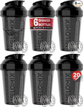 VELOMIX -6 PACK- Shaker Cups for Protein Shakes 20 oz - 6x Wire Whisk | Leak Proof Protein Shaker Bottle for Protein Shakes, Shaker Bottle Pack for Pre & Post Workout, Shaker Cup (ALL IN BLACK)