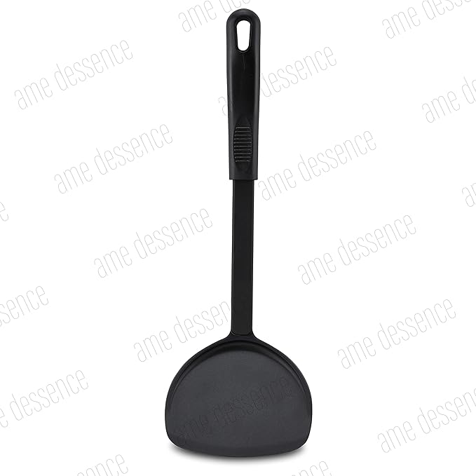 AME D'ESSENCE Turner Round Solid Spatula 12 inch Black Nylon 410ºF Heat Resistant Spatula with Ergonomic Handle Kitchen Gadgets for Frying