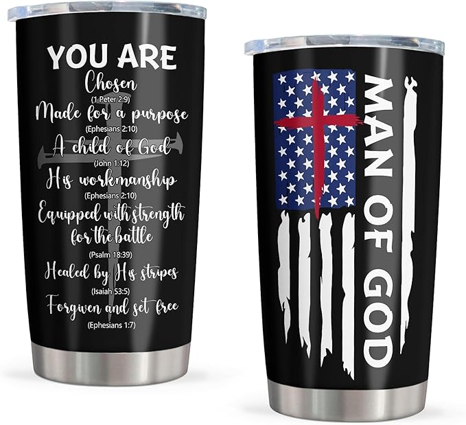 Christian Gifts for Men, Religious Gifts for Men, Catholic Inspirational Spiritual Gift Coffee Tumbler Cup Mug Stainless Steel 20oz 1PC, Man of God
