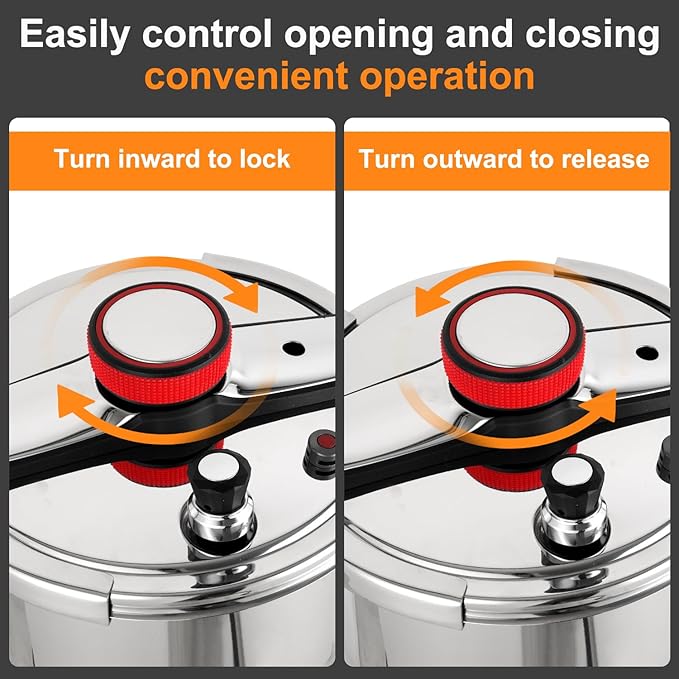 Pressure Cooker 12 QT, Stainess Steel Pressure Canner 12 Quart, Explosion-Proof Cookware, Rotating Lock/Unlock Lid, One-handed lid opening, Thickened Silicone Ring And Anti-scald Handle, Silver
