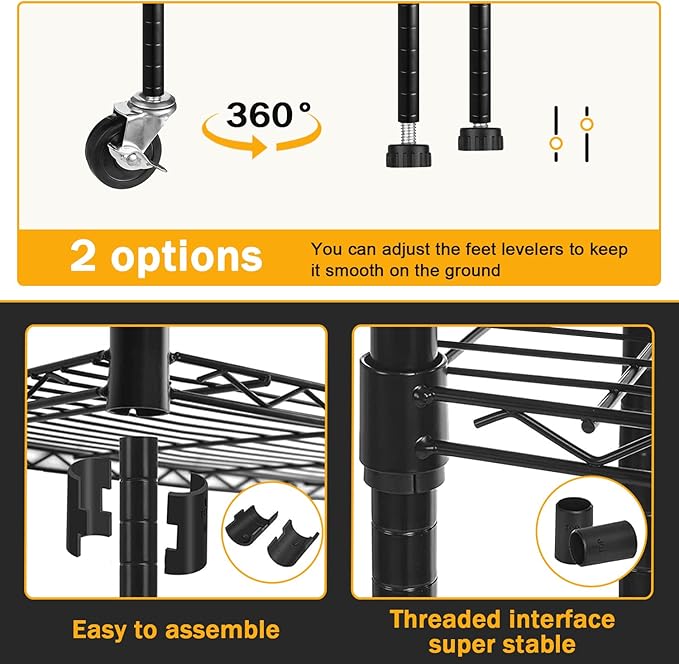 5-Shelf Metal Shelving Adjustable 1250Lbs Capacity, Storage Shelves for Garage Laundry Bathroom Kitchen Pantry Closet, NSF Certified Steel Organizer Wire Rack,Black, 72" H x 14" D x36 W