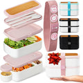 Double Premium Bento Box Adult, 67 fl oz BPA-Free - Dusty Pink Stackable Lunch Box with Leak-Proof Lids & Dividers, Perfect for Meal Prep, Lunches & Portion Control