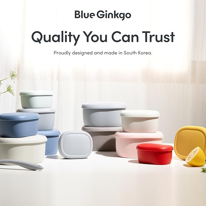 BLUE GINKGO Nesting Silicone Containers - Set of 3 Hard-Shell Silicone Food Storage Containers | BPA Free, Airtight, Dishwasher and Freezer Safe (6.7oz, 10oz, 20oz) - Blue