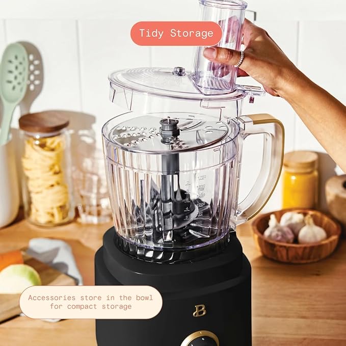 Beautiful 10‑Cup Food Processor ‑ 500 W, Variable Speed, Twist‑Lock, Dishwasher‑Safe Parts, Included Accessories (Black Sesame)